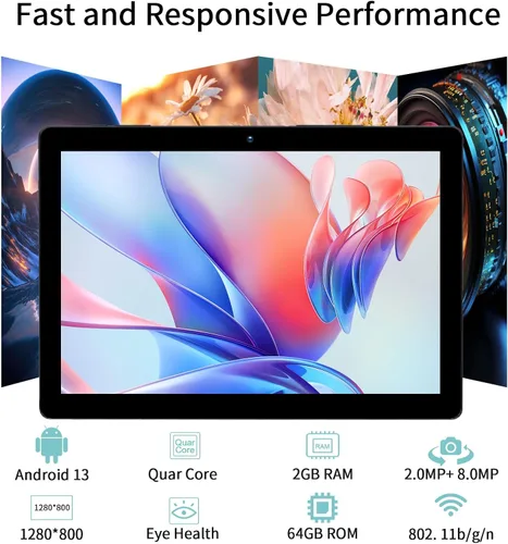 Miniatura 2 de PRITOM Tablet Android 13 de 10 pulgadas, tableta con funda, 64 GB, expansión de 512 GB, Quad-Core, pantalla IPS HD de 1280 * 800, cámara dual