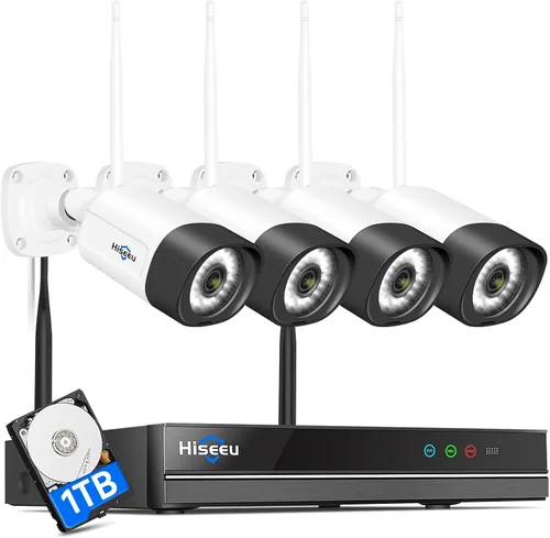 【Doble Wi-Fi, audio de 2 vías】Sistema de cámara de seguridad WiFi 2K, 3 megapíxeles, NVR expandible de 8 canales, disco duro de 1 TB, cables de