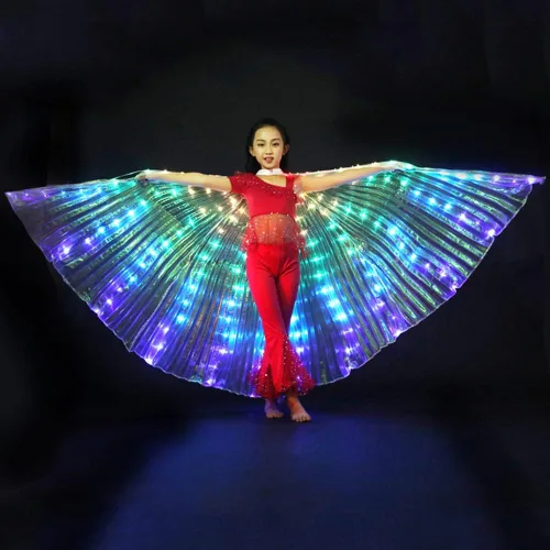 Miniatura 6 de CALIDAKA Alas LED Isis con luces LED alas de danza del vientre alas de ángel LED brillantes con palo telescópico alas de baile del vientre LED