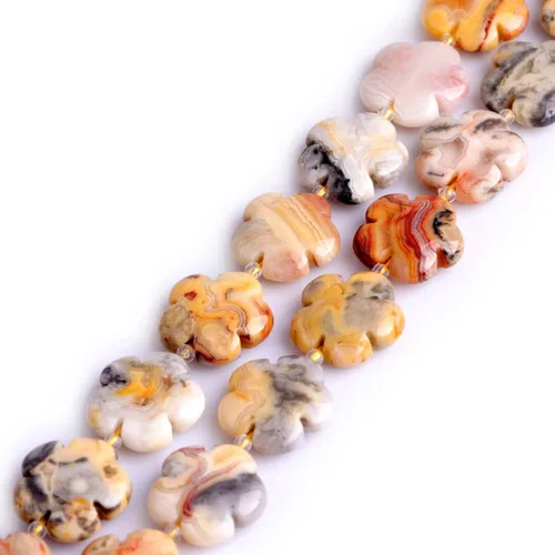 Miniatura 27 de GEM-Inside - 26 cuentas semipreciosas de 0.594 pulgadas (0.591 in) con diseño de flores de plantas naturales de África Bood Jasper para hacer joyas