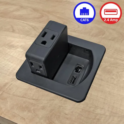 Miniatura 3 de 3 tomas de corriente alterna con 1 puerto de datos CAT6 Ethernet RJ45 + 1 puerto de carga USB - Cargador rápido de 2.4 amperios - Centro