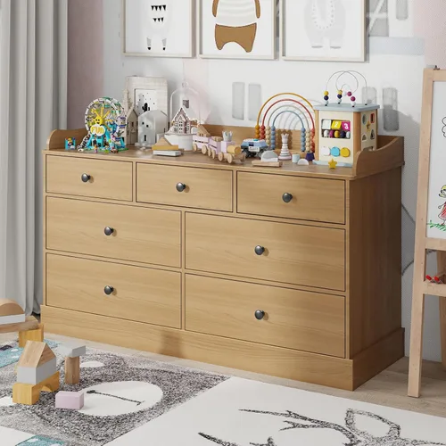 Miniatura 8 de Vabches Armario para niños con 7 cajones, cambiador para guardería, cómoda blanca, cómoda para bebé, muebles de dormitorio para niños, mesita