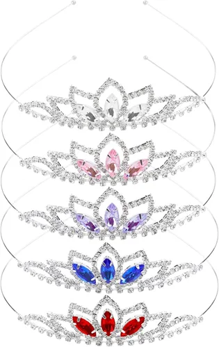 Miniatura 8 de Cinaci Paquete de 5 diademas de metal plateado con diamantes de imitación brillantes y brillantes, coronas para el cabello, tiaras, accesorios