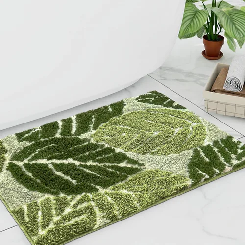 Alfombra de baño antideslizante con planta verde salvia, bonita alfombra de baño absorbente de hojas de Monstera, divertida alfombra de baño