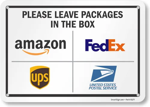 Miniatura 17 de SmartSign 7 x 10 pulgadas "Por favor, deje los paquetes en la caja - Amazon, FedEx, UPS, USPS" Letrero de instrucciones de entrega de metal