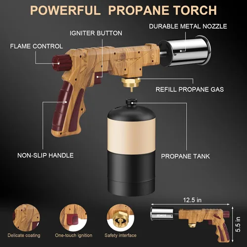 Miniatura 2 de Semlos Antorcha de propano - Antorcha de cocina - Potente pistola de parrilla - Encendedor de carbón - Arrancador de fogata - Sous Vide - Soplete