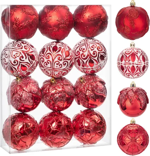 Miniatura 9 de Hollyone Adornos de bola de Navidad de 3.15 pulgadas / 80 mm, azul, 12 piezas, irrompibles, juego de adornos en relieve para árbol de Navidad