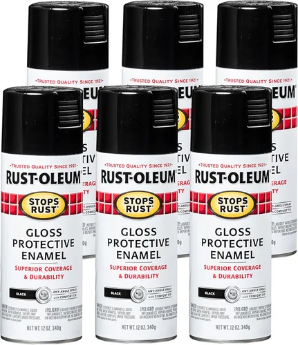 Rust-Oleum - Pintura en aerosol antióxido, 12 onzas líquidas, color negro brillante, modelo 7779830-6PK, paquete de 6 Brillo negro