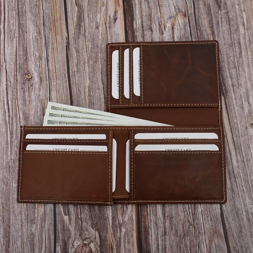 Miniatura 9 de ag wallets Billetera plegable de cuero de vaca para hombre con forma única y tarjeta de identificación (marrón vintage), OS (1209CF), Marrón