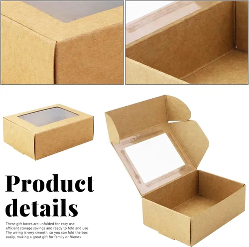 Miniatura 4 de BadenBach Paquete de 50 mini cajas rectangulares de papel kraft con ventanas transparentes, 3.33 x 2.35 x 1.18 pulgadas, pequeñas cajas de embalaje