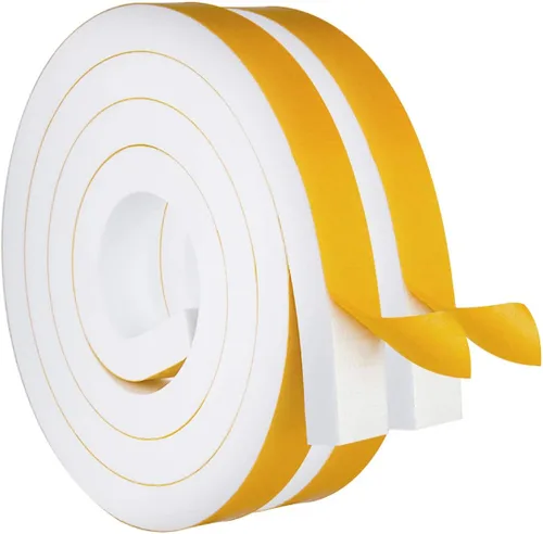 Burlete de cinta de espuma autoadhesiva blanca para puertas y ventanas de 1 pulgada × 3/4 pulgada × 13 pies, tira de sellado de espuma de alta Blanco