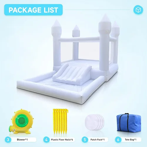 Miniatura 2 de Casa inflable blanca para niños con soplador UL, portátil, piscina de bolas grande y espacio de salto, castillos hinchables 3 en 1, una espaciosa