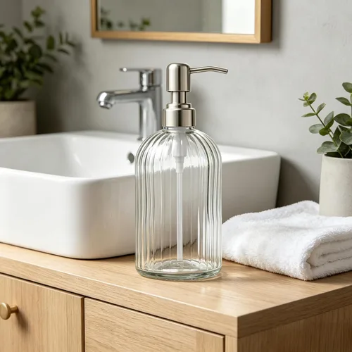 Miniatura 7 de Dispensador de jabón de manos de vidrio, bomba plateada, botella de loción de champú recargable para platos con decoración de cocina de baño