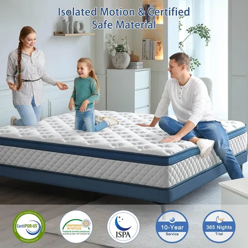 Miniatura 7 de Colchón tamaño matrimonial de 10 pulgadas, colchón híbrido de firmeza media para cama matrimonial, colchones de espuma viscoelástica en una caja