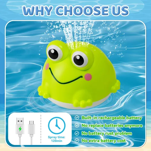 Miniatura 2 de Juguetes de baño iluminados para niños de 1 a 3 años, juguete de baño de rana recargable para bebés de 6 a 12 meses, juguetes de fuente de bañera
