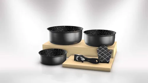 Miniatura 2 de Herzberg HG 8051 BLK - Juego de utensilios de cocina de inducción y sartenes para todas las fuentes de calor, juego de cocina de 5 piezas