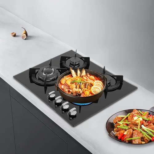 Miniatura 5 de Cocina de gas de 4 quemadores con superficie de vidrio templado para cocina, apartamento o uso comercial, convertible a NG/LPG, 23.23 x 20.08