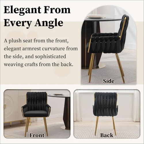 Miniatura 9 de Westice Silla de Escritorio de Terciopelo, Silla Cómoda Dorada para Oficina en Casa con Respaldo Tejido a Mano, Silla Giratoria de Altura Ajustable