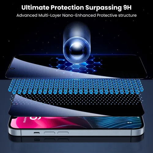 Miniatura 7 de Uyiton Protector de pantalla de privacidad para iPhone 13/13 Pro/14 UnBreak-Glass, 28° Anti-Espía [Cero Burbujas] Irrompible Cobertura Completa