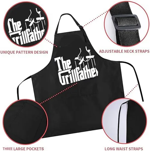 Miniatura 2 de Delantales divertidos para hombres, delantal negro con bolsillos, perfecto para cocinar en la cocina, barbacoa, hornear, regalos para marido, papá