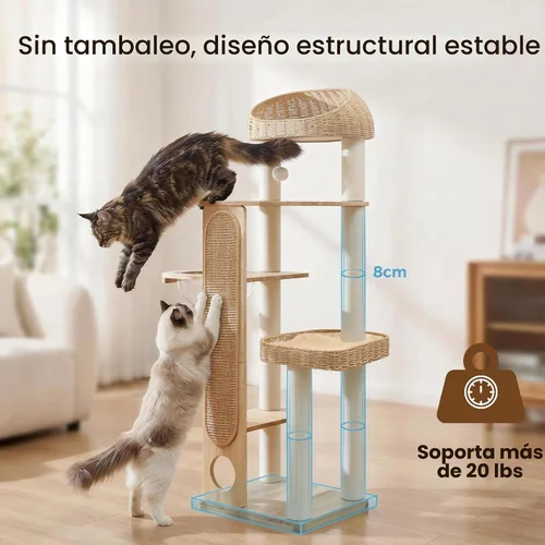 Miniatura 3 de Árbol para gatos de 59 pulgadas, torre para gatos con poste rascador, manta de sisal extra larga, cesta tejida a mano y nido de cápsula espacial