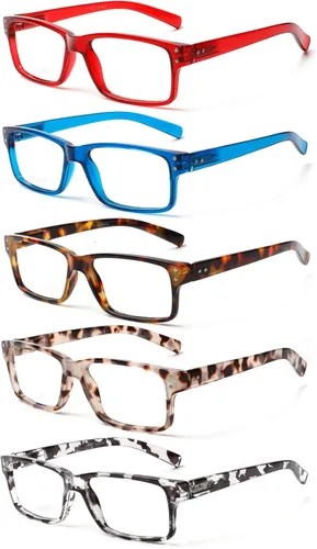 NORPERWIS Gafas de lectura, 5 pares de lentes de calidad con bisagra de resorte para leer para hombres y mujeres (paquete de 5 colores mixtos -4,