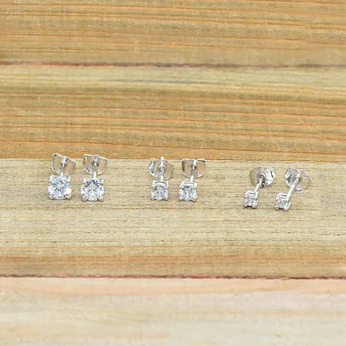 Miniatura 7 de Sterling Silver Round Small CZ Stud, Tiny Ball Bead Cartilage Earrings Jewelry Set for Women Girls Men, Multiple Piercings