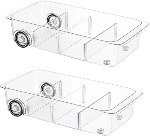 Contenedores organizadores de refrigerador con ruedas, paquete de 2 organizadores extraíbles de refrigerador y almacenamiento, cajón de refrigerador