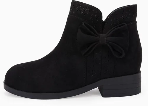 Miniatura 2 de Botas de tobillo con nudo de lazo para niñas y niños, gamuza sintética, corte en V, tacón bajo apilado, cremallera lateral, zapatos Chelsea