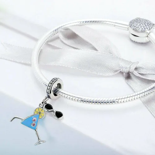 Miniatura 4 de Abalorio de plata de ley 925 con diseño de limón y copa de vino, para pulsera y collar