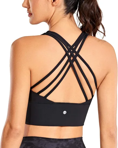CRZ YOGA Sujetadores deportivos de tirantes largos para mujer, sin varillas, acolchados, cruzados, para yoga, camisetas sin mangas recortadas