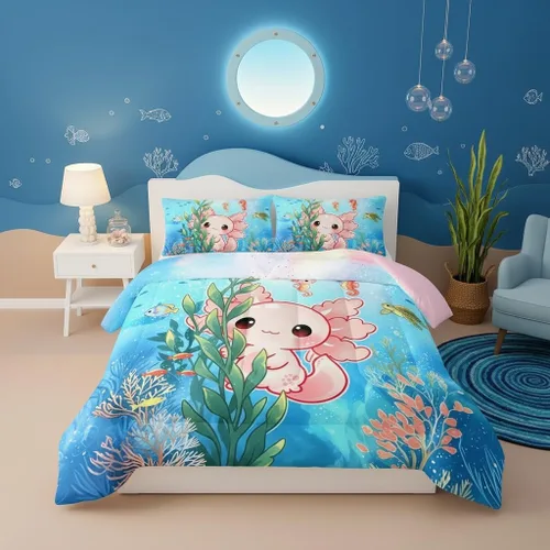 Miniatura 10 de QOOMO Juego de edredón de 3 piezas con diseño de mariposa de dibujos animados, tamaño individual, bonito juego de ropa de cama con lazo