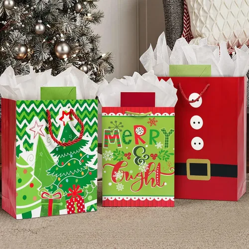 Miniatura 4 de Party Funny 24 bolsas de papel de regalo de Navidad a granel con asas y 60 etiquetas de regalo de Navidad, varios tamaños para envolver regalos