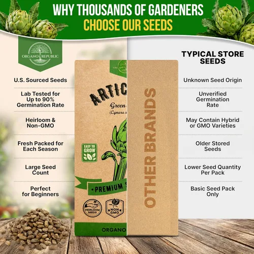 Miniatura 7 de Paquete de semillas de alcachofa Green Globe 2G - Más de 35 semillas autóctonas sin OMG para plantar verduras en paquetes de semillas individuales