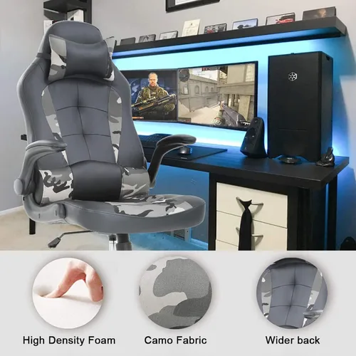 Miniatura 6 de Silla de juegos de PC de piel sintética, silla giratoria giratoria para tareas de carreras, sillas de escritorio ergonómicas con respaldo alto