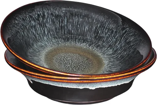 Miniatura 10 de Tazón de sopa Plato de sopa grandes para pasta, 47 onzas, juego de 2, para servir, ensalada, cena, plato hondo/tazón ancho, microondas, horno, Negro
