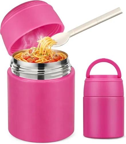 Miniatura 16 de Termo de Sopa de 10 oz para Comida Caliente para Niños, Frasco de Comida Aislado con Cuchara de Boca Ancha, Contenedor de Almuerzo de Acero Negro
