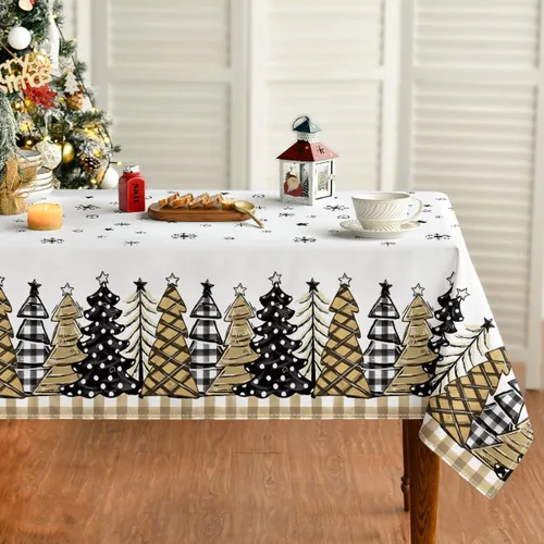 Miniatura 10 de Horaldaily Mantel de Navidad 52×70 Pulgadas, Mantel de Árboles de Navidad a Cuadros de Búfalo Rojo Lavable para Decoración de Fiesta, Picnic, Cena