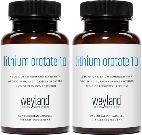 Orotato de litio - 10 mg de litio elemental, 60 cápsulas vegetarianas (paquete de 2)