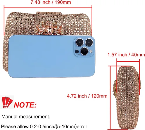 Miniatura 4 de Bolso de noche único con diamantes de imitación brillantes para mujer, bolso de embrague floral Sparkly, Rhinestone, Unique, Floral
