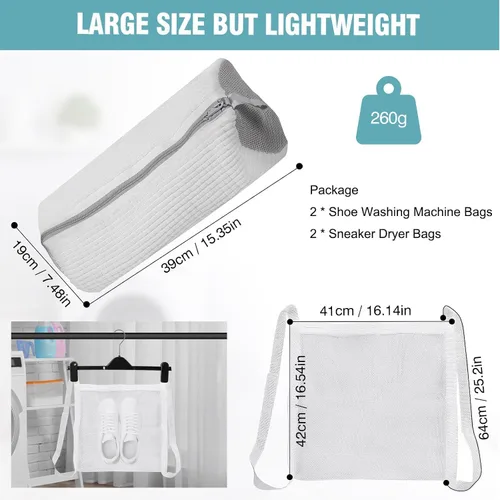 Miniatura 2 de Bolsa para lavadora de zapatos, bolsa de lavandería para lavadora y secadora, incluye bolsa de red seca, cremallera reutilizable y duradera
