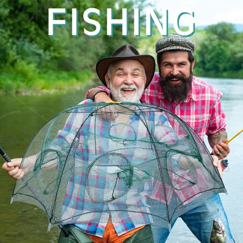 Miniatura 6 de Shappy 2 trampas de cangrejos de 8 agujeros, trampa de cebo de pesca de 37.4 pulgadas, red de pesca plegable con jaula de red de cebo de cuerda