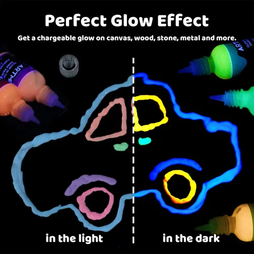 Miniatura 3 de Artme Pintura que brilla en la oscuridad, juego de 12 colores brillantes de 1.0 fl oz/1 oz, fluorescente brillante de larga duración, perfecta