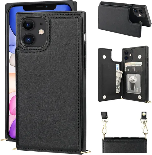 Miniatura 19 de Bocasal Funda tipo cartera cruzada para iPhone 11 Pro Max, soporte para tarjetas de crédito, de piel sintética, a prueba de golpes, desmontable