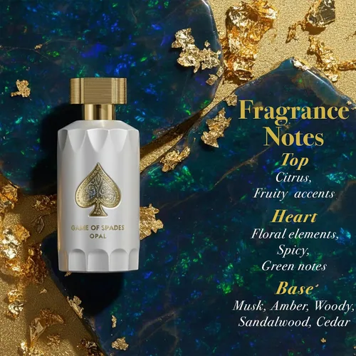 Miniatura 2 de Jo Milano Game of Spades Opal Parfum Spray 3.4 oz (3.4 fl oz) Rosa, Madera Oud, picante y aroma cítrico Fragancia de larga duración