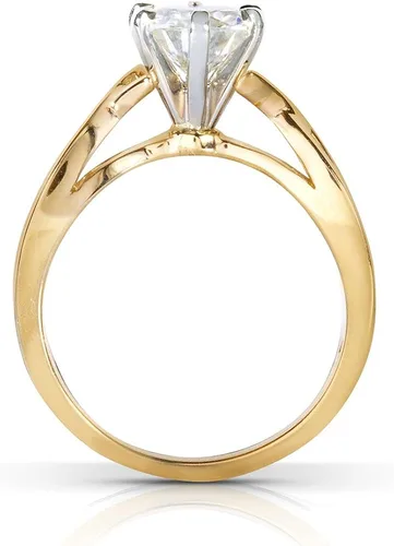 Miniatura 4 de Kobelli Anillo de compromiso solitario redondo de moissanita de oro amarillo de 14 quilates