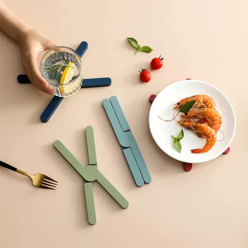 Miniatura 6 de Salvamanteles de silicona plegables antideslizantes resistentes al calor con diseño de cruz plegable para platos calientes, ollas y sartenes