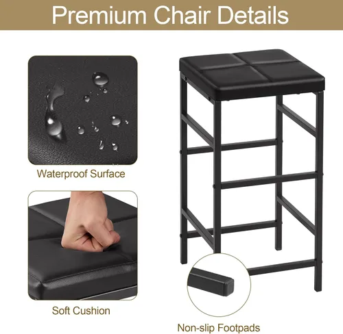 Miniatura 7 de VECELO Bar Table and Chairs Set for 2, 3-Piece Dining Set with Storage Shelves, Cup Holder & Wine Rack, PU Leather Cushion Stools, for Kitchen Small