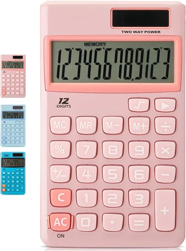 Mr. Pen - Calculadora solar de función estándar, 12 dígitos, rosa claro, tamaño de bolsillo