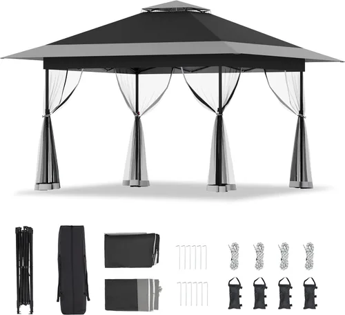 Miniatura 10 de Bezseller Carpa Gazebo Emergente de 11x11 pies con Mosquitero – Instalación Rápida, Toldo Exterior Resistente al Agua para Patio, Jardín, Patio Caqui
